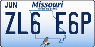 MO license plate ZL6E6P