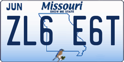 MO license plate ZL6E6T