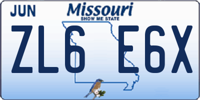 MO license plate ZL6E6X