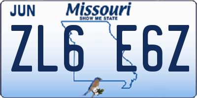 MO license plate ZL6E6Z