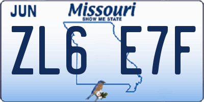 MO license plate ZL6E7F