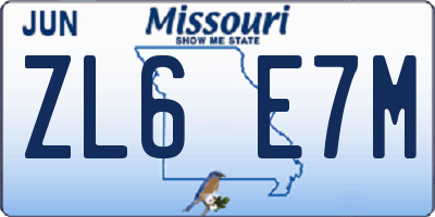 MO license plate ZL6E7M