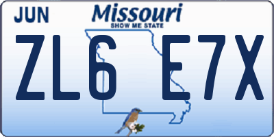 MO license plate ZL6E7X