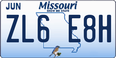 MO license plate ZL6E8H