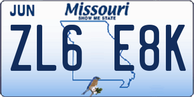 MO license plate ZL6E8K