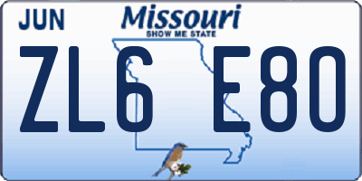 MO license plate ZL6E8O