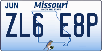 MO license plate ZL6E8P