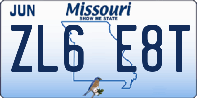 MO license plate ZL6E8T
