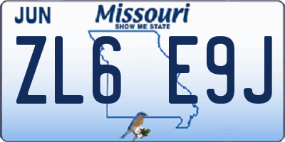 MO license plate ZL6E9J