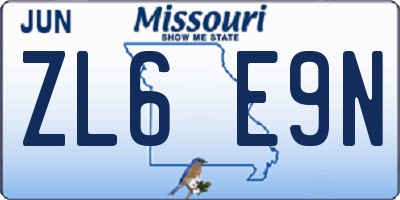 MO license plate ZL6E9N