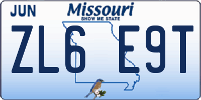 MO license plate ZL6E9T
