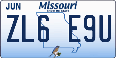 MO license plate ZL6E9U