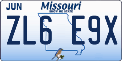 MO license plate ZL6E9X