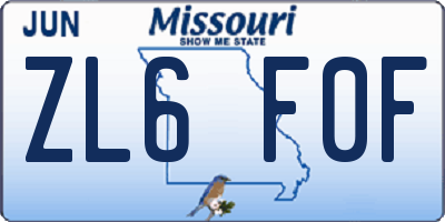 MO license plate ZL6F0F