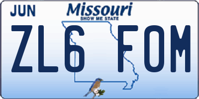 MO license plate ZL6F0M