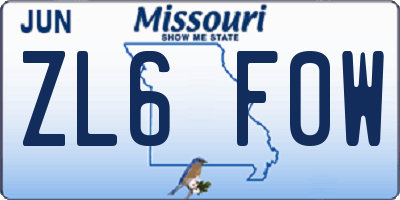 MO license plate ZL6F0W