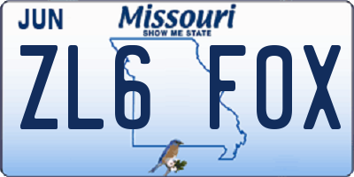 MO license plate ZL6F0X