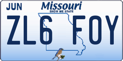 MO license plate ZL6F0Y