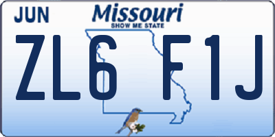 MO license plate ZL6F1J