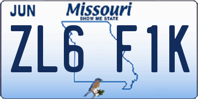 MO license plate ZL6F1K