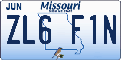 MO license plate ZL6F1N