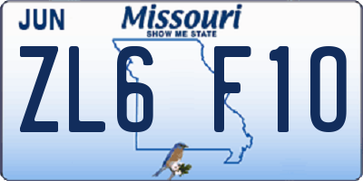 MO license plate ZL6F1O