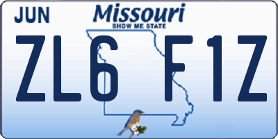 MO license plate ZL6F1Z
