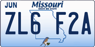 MO license plate ZL6F2A