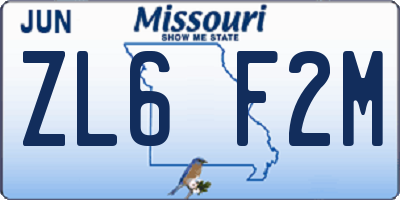 MO license plate ZL6F2M