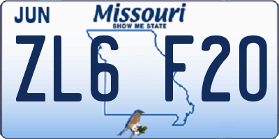 MO license plate ZL6F2O