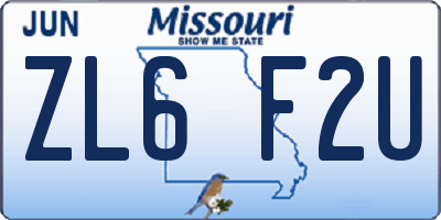 MO license plate ZL6F2U