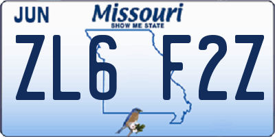 MO license plate ZL6F2Z