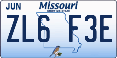 MO license plate ZL6F3E