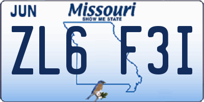 MO license plate ZL6F3I
