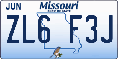 MO license plate ZL6F3J