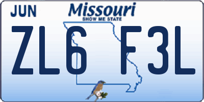 MO license plate ZL6F3L