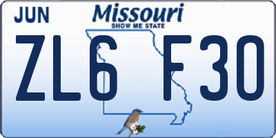 MO license plate ZL6F3O