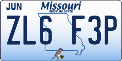 MO license plate ZL6F3P