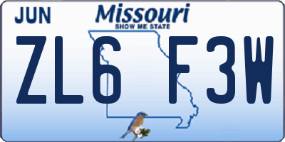 MO license plate ZL6F3W