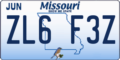 MO license plate ZL6F3Z