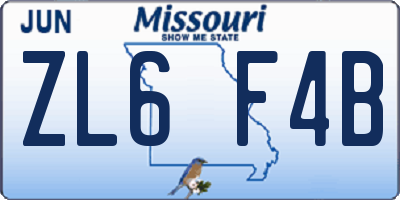 MO license plate ZL6F4B