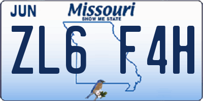 MO license plate ZL6F4H