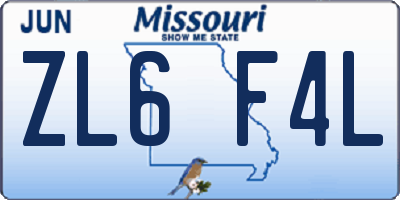 MO license plate ZL6F4L