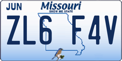 MO license plate ZL6F4V