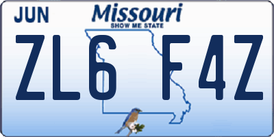MO license plate ZL6F4Z