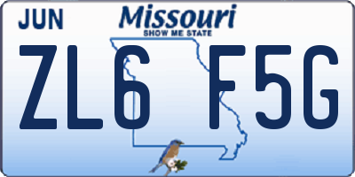 MO license plate ZL6F5G