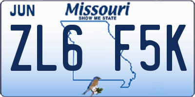MO license plate ZL6F5K