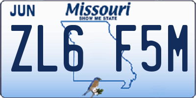 MO license plate ZL6F5M