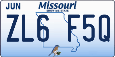 MO license plate ZL6F5Q