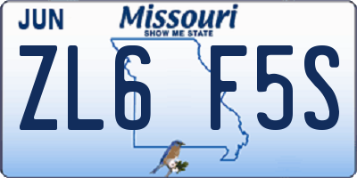 MO license plate ZL6F5S